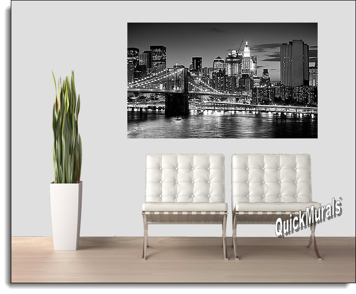 Brooklyn Bridge Mural Black and White